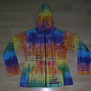 Rising International TieDye Razor Cut Jacket S Art to Wear Hoodie Hippie Rainbow